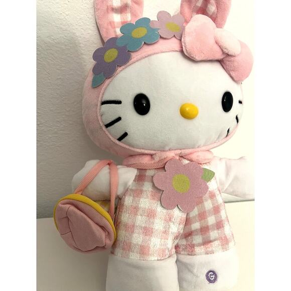 Hello Kitty Easter Bunny Plush Animated Greeter - Pink Plaid Flowers RARE - Picture 5 of 5